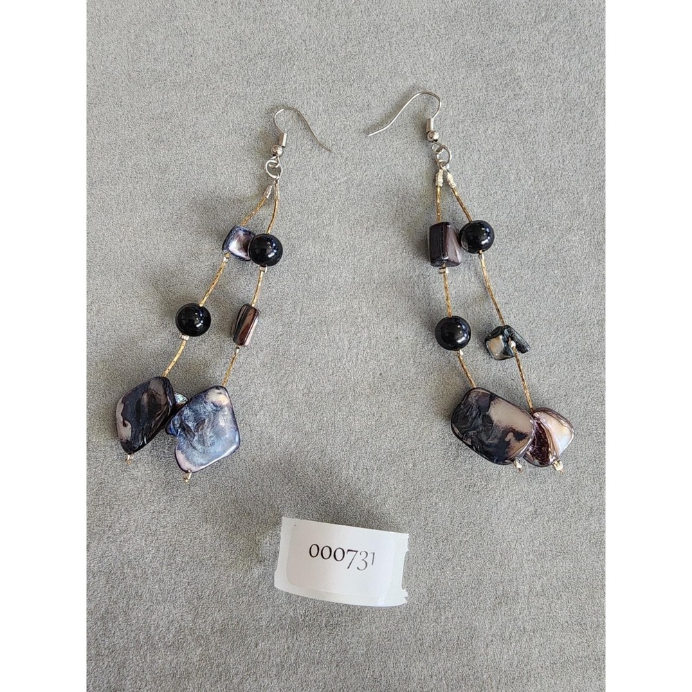 Abalone Shell Natural Chunk Dangle Earrings Mixed Metal Gold & Silver Tones - Picture 9 of 9
